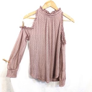 Jolt Blush Long Sleeve Cold Shoulder Clip Dot Top